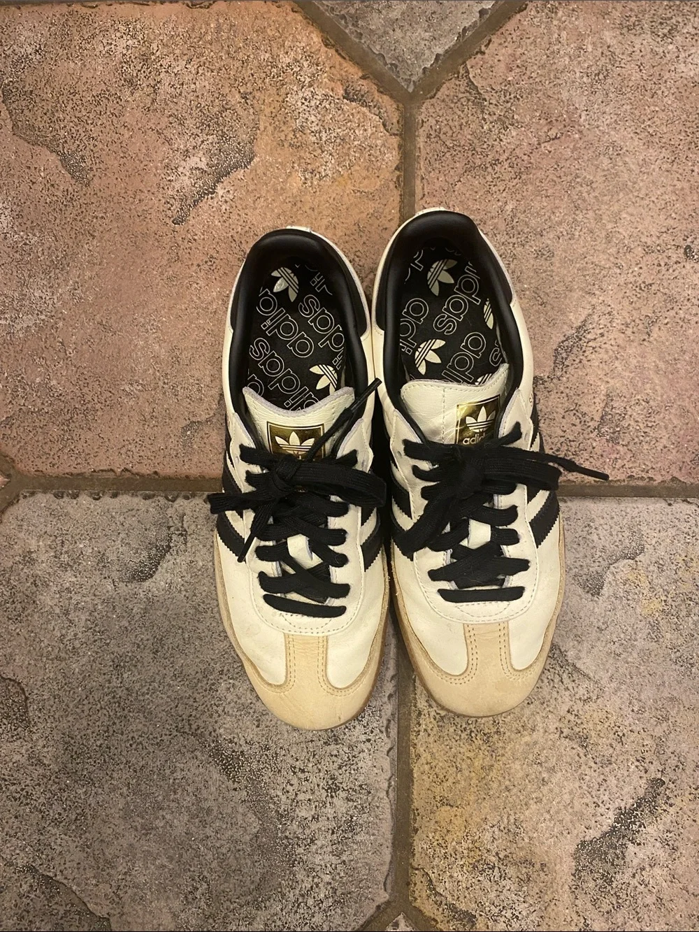 adidas women’s Samba Cream and Black Low-Top Sneakers